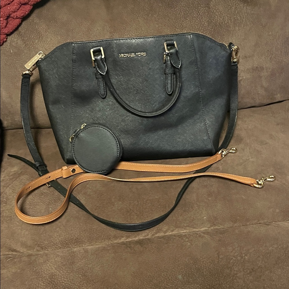 Michael Kors Black Satchel with Tan Strap